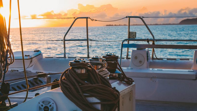 Ropes on a boat at sunset